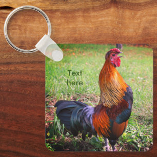 Rooster Crowing Nature Personalized Keychain