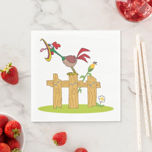 Rooster Crowing On A Fence Napkins
