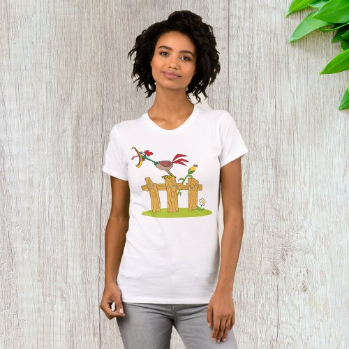 Rooster Crowing On A Fence T_Shirt