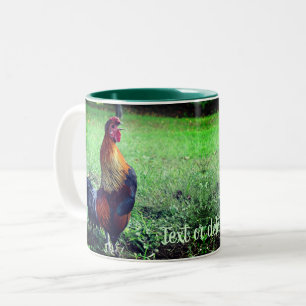 Rooster Crowing Personalized Animal Two-Tone Coffee Mug