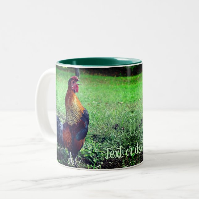 Rooster Crowing Personalized Animal Two-Tone Coffee Mug (Front Left)