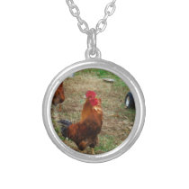 Rooster Crowing Silver Plated Necklace