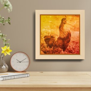 Rooster Crowing Vintage Sepia Farm Animal Framed Art