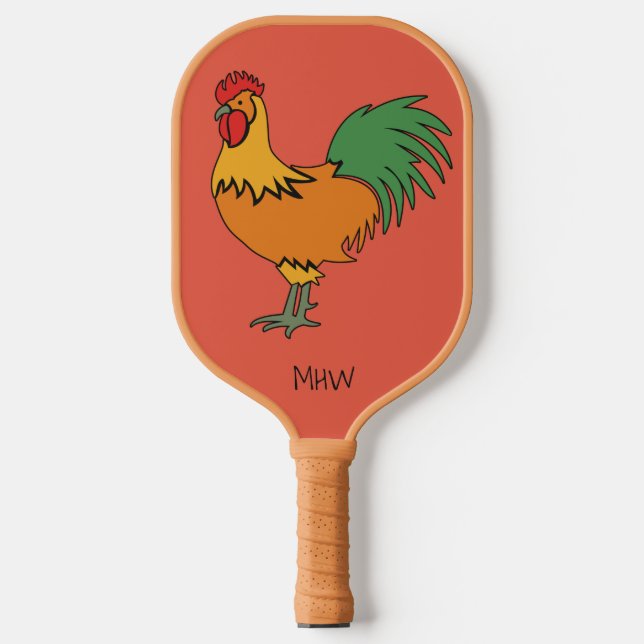 Rooster custom monogram pickleball paddle (Front)