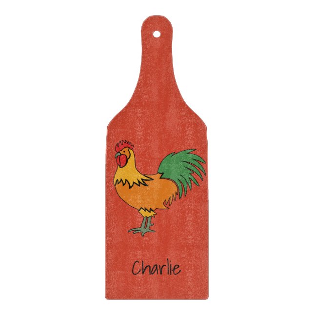 Rooster custom name & color cutting board (Front)