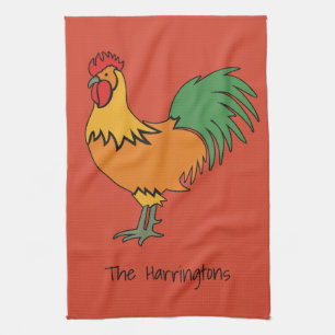 Rooster custom name & color kitchen towel