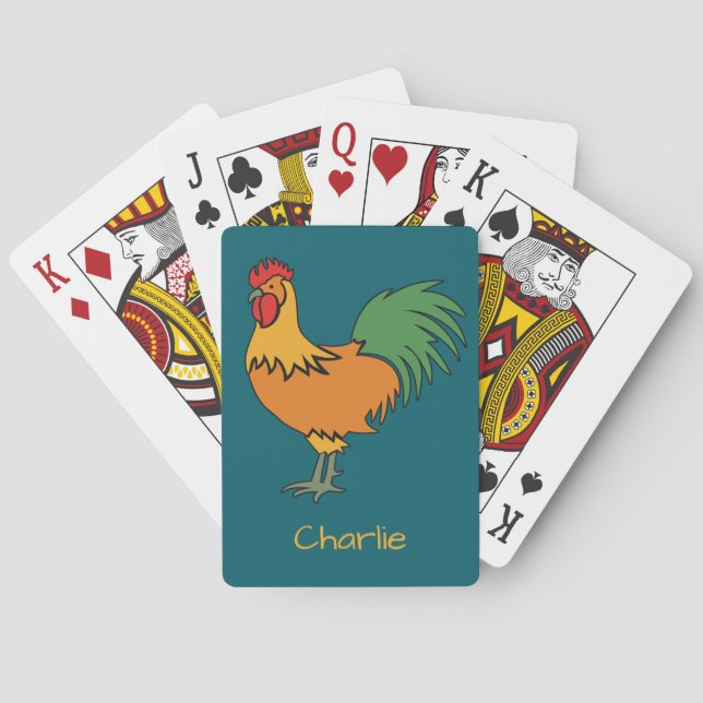 Rooster custom name & color playing cards (Back)