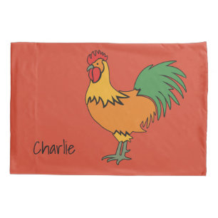 Rooster custom name & color reversible pillowcases