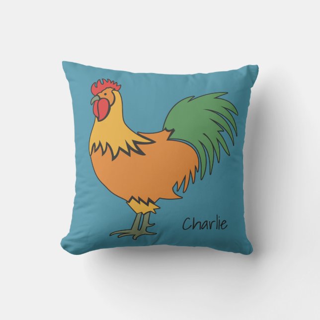 Rooster custom name & color throw pillows (Front)