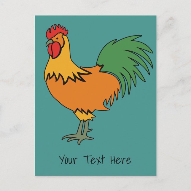 Rooster custom text & color postcard (Front)