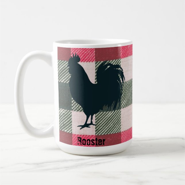 Rooster Customizable Gingham Farmhouse  Coffee Mug (Left)