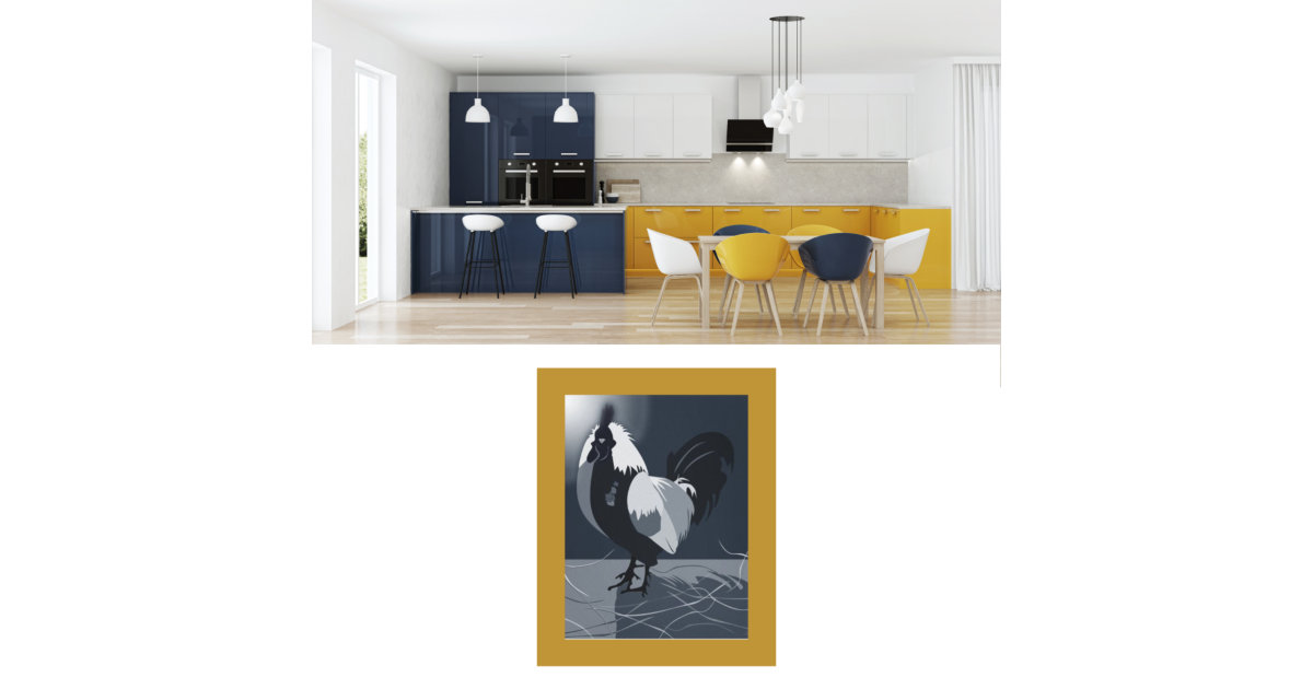 Rooster Dark Blue Kitchen Wall Art Poster Zazzle
