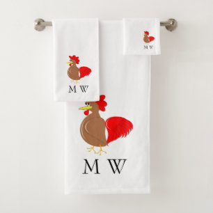 Rooster Design Monogrammed Bath Towel Set