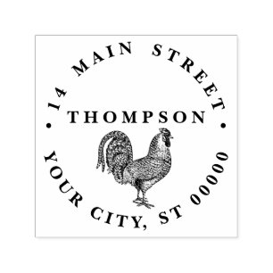 Rooster Drawing Lithograph #1 Name Return Address  Self-inking Stamp
