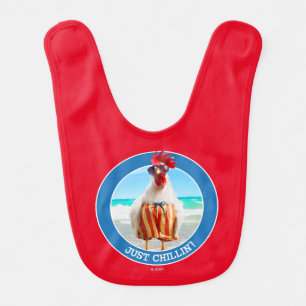 Rooster Dude Chillin' at Beach in Swim Trunks Bib