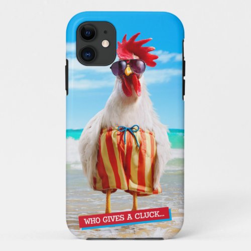 Rooster Dude Chillin at Beach in Swim Trunks iPhone 11 Case