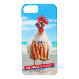 Rooster Dude Chillin' at Beach in Swim Trunks iPhone 8/7 Case