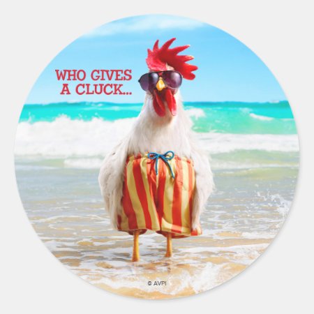 Rooster Dude Chillin' At Beach In Swim Trunks Classic Round Sticke