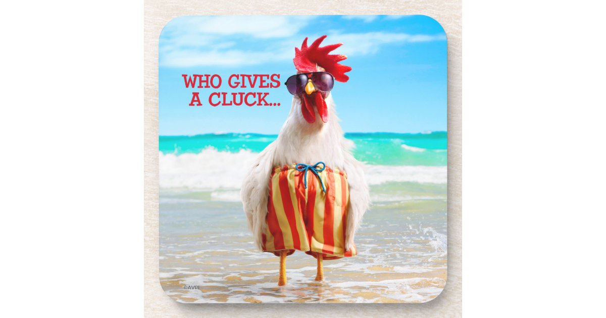 Rooster Dude Chillin' at Beach in Swim Trunks Drink Coaster | Zazzle