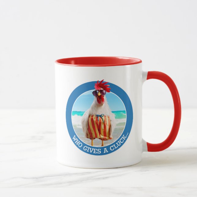 Rooster Dude Chillin' at Beach in Swim Trunks Mug (Right)