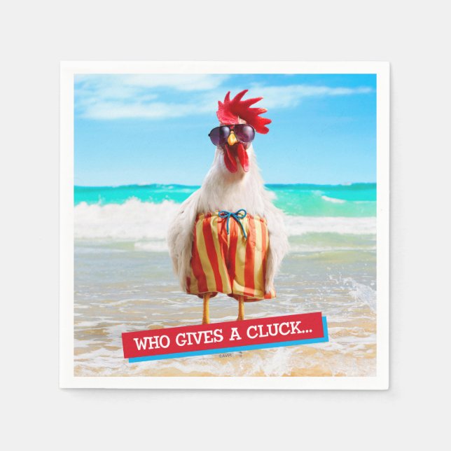 Rooster Dude Chillin' at Beach in Swim Trunks Paper Napkins (Front)