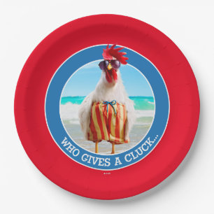 Rooster Dude Chillin' at Beach in Swim Trunks Paper Plates