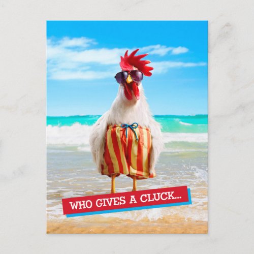 Rooster Dude Chillin at Beach in Swim Trunks Postcard