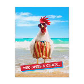 Rooster Dude Chillin' at Beach in Swim Trunks Postcard