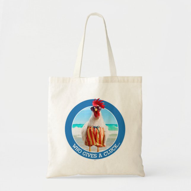 Rooster Dude Chillin' at Beach in Swim Trunks Tote Bag (Front)