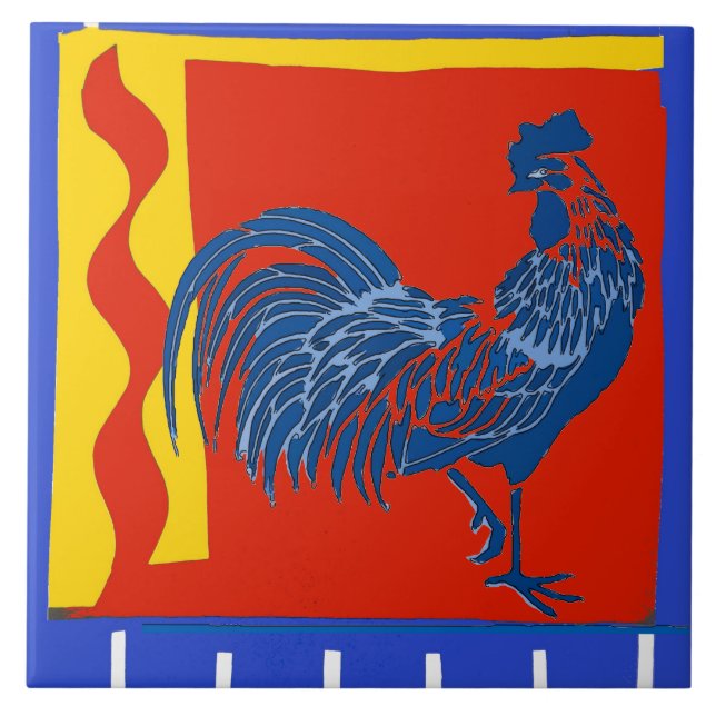 Rooster,  Dutch Delft Look Ceramic Tile (Front)