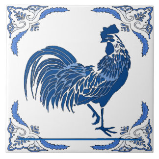 Rooster, Dutch Delft Look Ceramic Tile