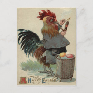 Rooster Easter Colored Egg Pipe Cigar Holiday Postcard