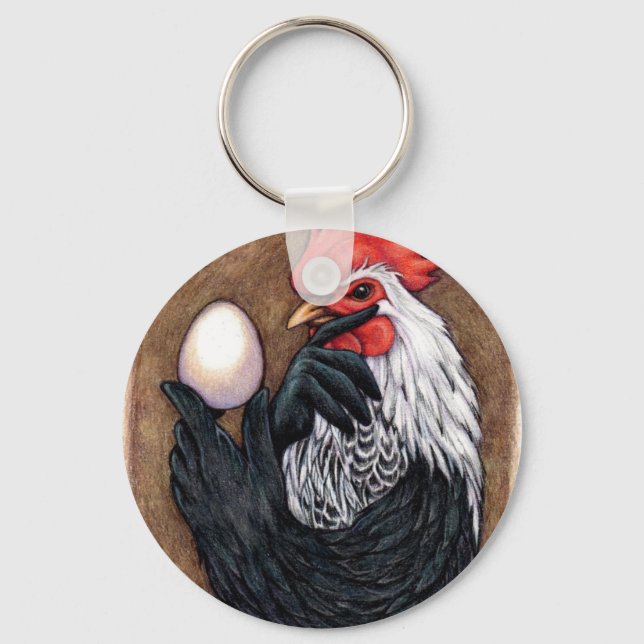 Rooster Egg Drawing Chicken Philosopher Keychain (Front)