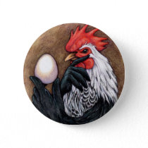 Rooster Egg Drawing Chicken Philosopher Pinback Button