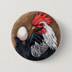 Rooster Egg Drawing Chicken Philosopher Pinback Button