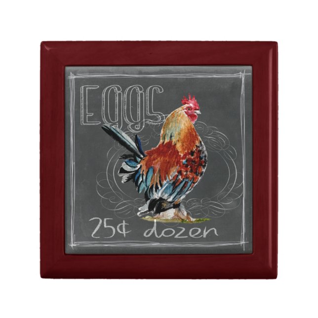 Rooster Eggs On Chalkboard Jewelry Box (Front)