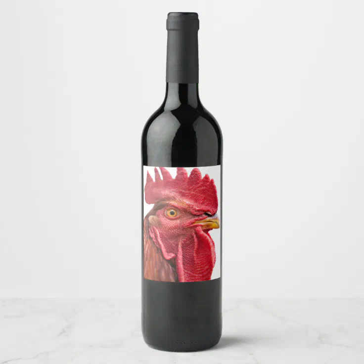 Rooster Face Wine Label | Zazzle