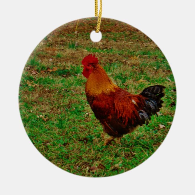 Rooster Facing Left Ceramic Ornament (Front)