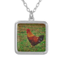 Rooster Facing Left Silver Plated Necklace