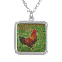 Rooster Facing right Silver Plated Necklace