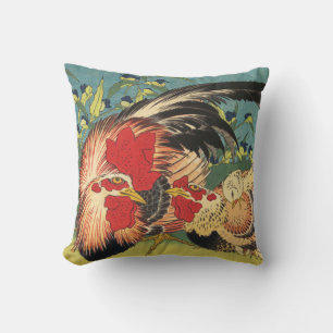 Rooster Family Fine Art Throw Pillow