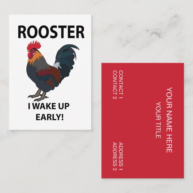 Rooster Farm Animal I Wake Up Early Funny  Business Card (Front/Back)