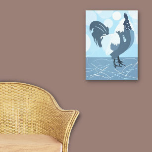 Rooster Farm Bird Spring Turquoise-Blue Kitchen Canvas Print