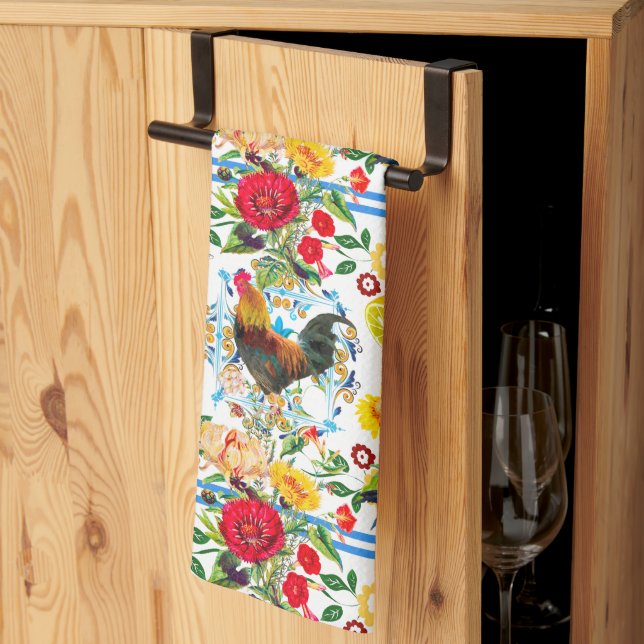 Rooster,farm,birds ,folklore pattern   kitchen towel (Thirds Fold)