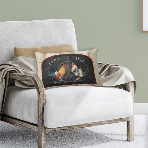Rooster Farmhouse Farm to Table Chalk Red Black Lumbar Pillow