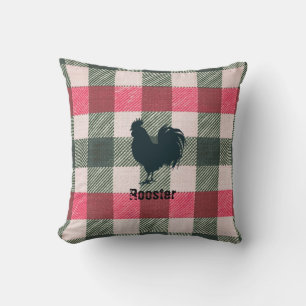 Rooster Farmhouse Gingham Customizable Throw Pillow