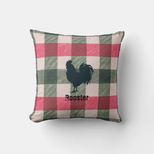 Rooster Farmhouse Gingham Customizable  Throw Pillow (Front)