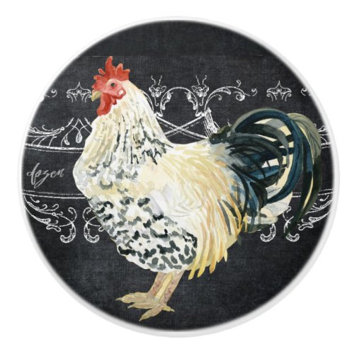 Rooster Farmhouse Kitchen Chalkboard Watercolor Ceramic Knob