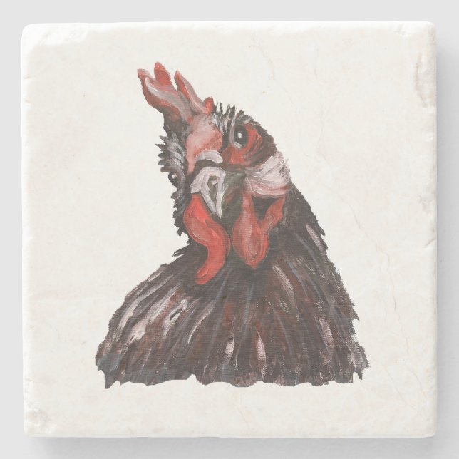 Rooster Farmhouse Painting Marble Stone Coaster (Front)