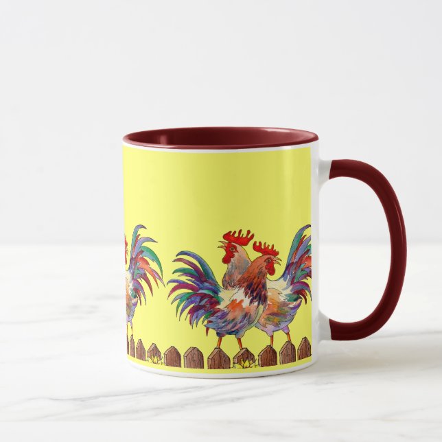 ROOSTER FENCE by SHARON SHARPE Mug (Right)